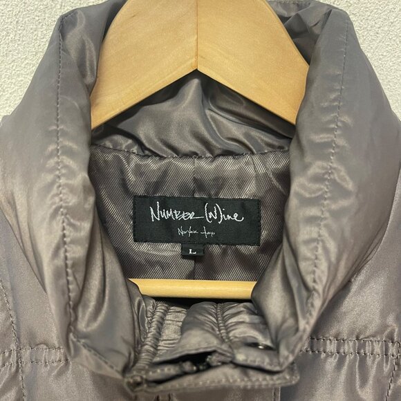 Number Nine Puffer Down Coat Jacket Gray Long Sleeve Stand-up Collar Women Large - Picture 4 of 10